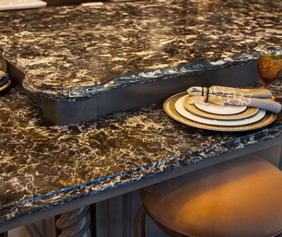 Tiles & Walls Elegant dining setup on Cambria Hollinsbrook Quartz worktop