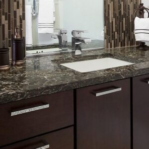 Cambria Laneshaw Quartz bathroom countertop in a modern setting