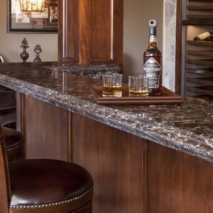 Cambria Laneshaw Quartz bar countertop with elegant dark finish
