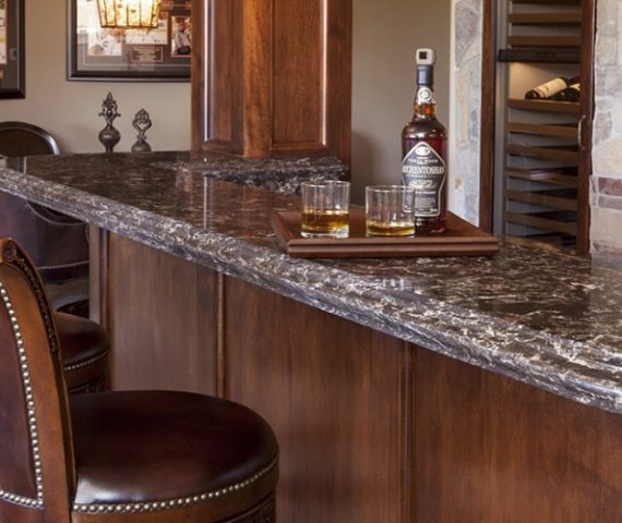 Tiles & Walls Cambria Laneshaw Quartz bar countertop with elegant dark finish