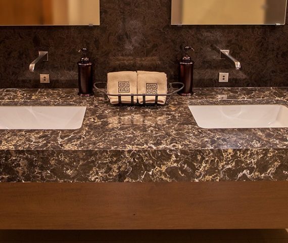 Flooring Bathroom vanity with Cambria Wellington Quartz countertop in London