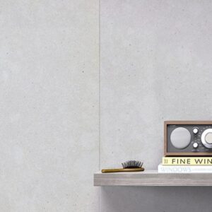 Compac New Beige Dune surface with radio and books, ideal for elegant UK interiors.