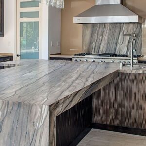 Elegant kitchen design with Sequoia Brown Quartzite worktop in Surrey