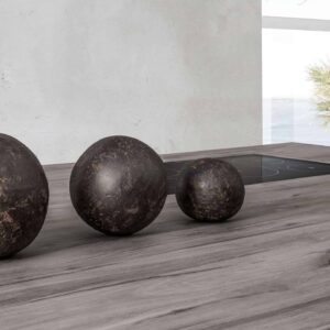 Modern kitchen featuring Laminam Legno Venezia Fumo worktop with decorative elements