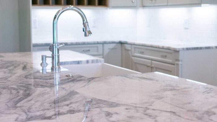 Flooring Mont Blanc Marble kitchen countertop in a modern UK home