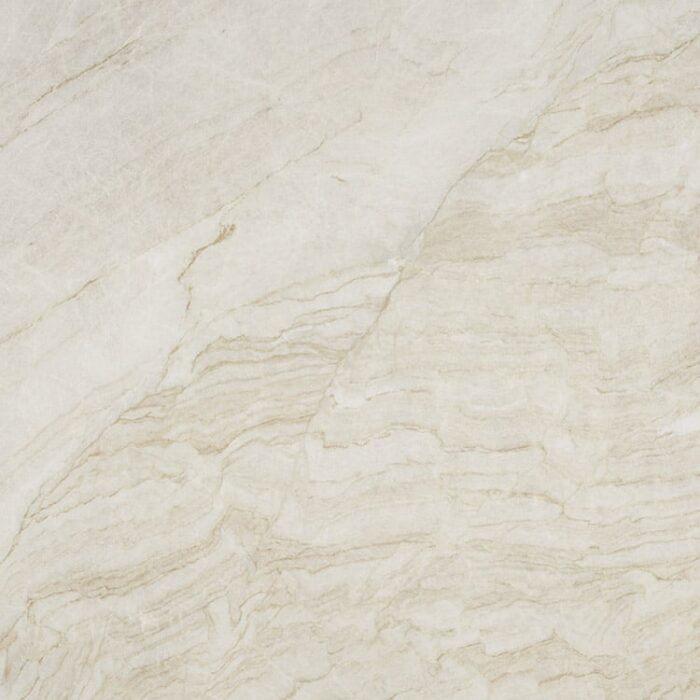 Perla Venata Quartzite - Worktops Close-up of Perla Venata Quartzite's creamy white patterns with delicate veins.