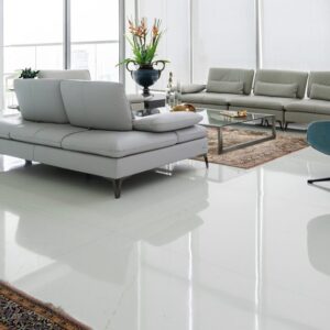 Modern living room with Thassos Marble flooring in London