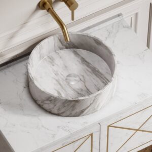 Volakas Marble vanity unit with a round basin in a luxurious bathroom
