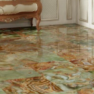 Luxurious floor made of Multicolour Green Onyx Granite in elegant room
