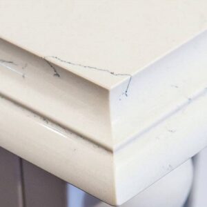 Close-up of Unistone Carrara Venatino quartz with grey veins