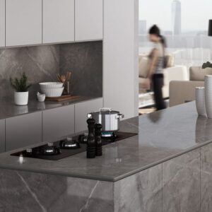 Modern kitchen featuring Dekton Korso worktop in London apartment