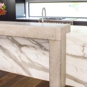 Calacatta Borghini Marble kitchen island in a modern London home.