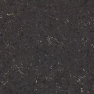 Close-up of Quartzforms Fossil Jet's charcoal black surface with natural veining