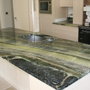 Kitchen island with Verde Laguna Marble countertop