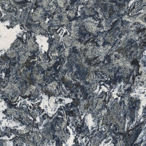 Close-up of Cambria Islington Quartz Worktop with blue and navy patterns