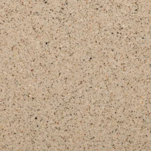 Close-up of Quartzforms Pebble Cappuccino Quartz surface showing vibrant grain and shades.