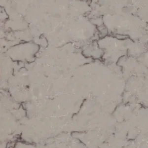 Close-up of Quartzforms Imperial Cherry Beige Quartz with red and purple veins