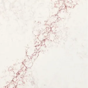 Close-up of Quartzforms Ocean Reef surface showing white background with red veins.