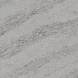Close-up of CRL Pacific Grey Quartz surface with marble-inspired design