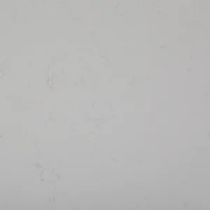 Close-up of CRL White Carrara Quartz surface with marble-like veining