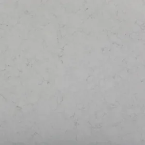 Close-up of CRL White Water Quartz surface with Carrara marble pattern