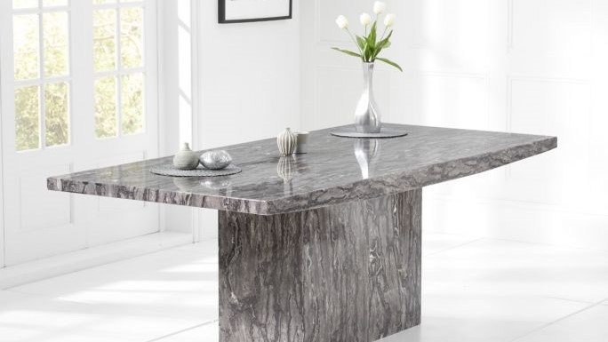 Flooring Elegant Almeria Grey Marble table in a bright London interior