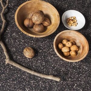 Terrazzo Dark Quartz surface with decorative elements