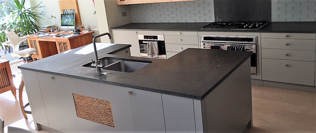 Belgian Blue Limestone worktops in 30mm thickness