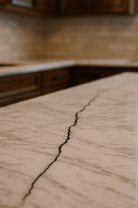 cracked marble kitchen worktop close-up