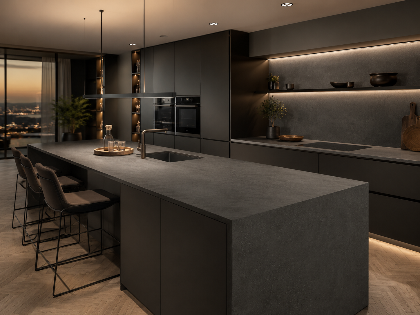 Bottega Antracita Modern kitchen with Bottega Antracita worktop in London setting